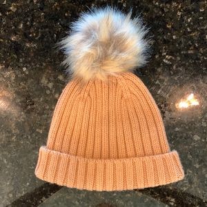J. CREW Knit Hat With Faux Fur Pom Pom
